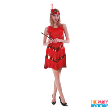 Adult Deluxe Sequin Flapper Costume (Red)