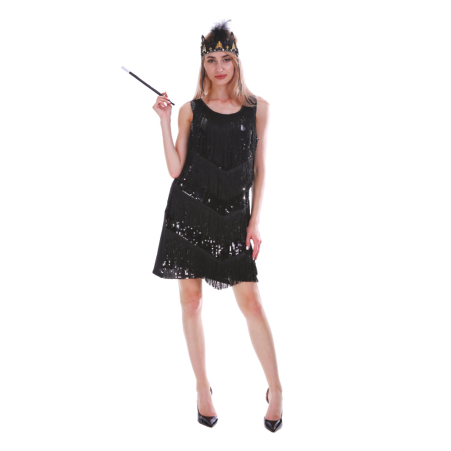 Adult Deluxe Sequin Flapper Costume (Black)