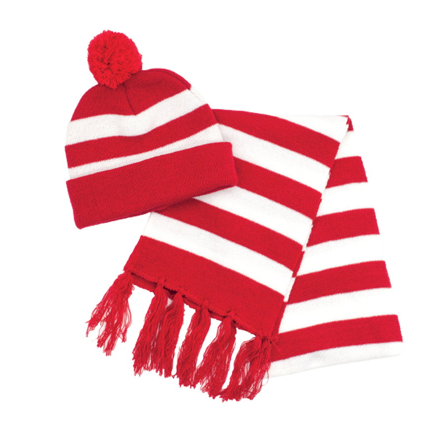 Red and White Scarf & Beanie Set