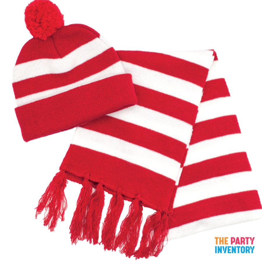 Red and White Scarf & Beanie Set