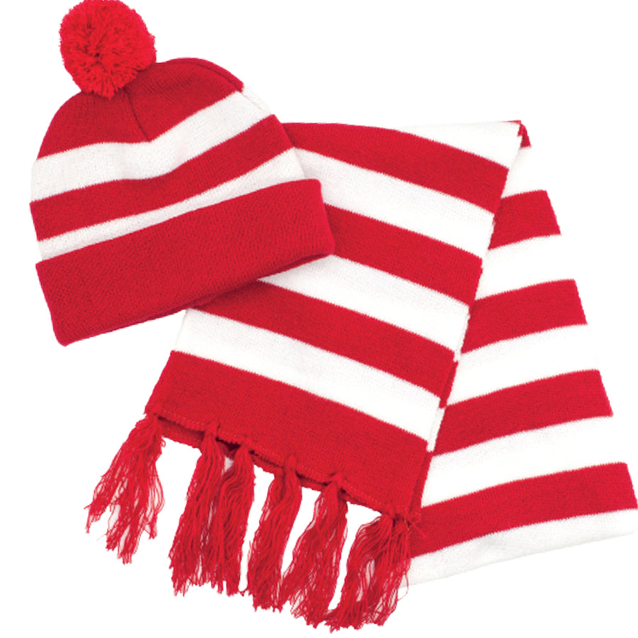 Red and White Scarf & Beanie Set