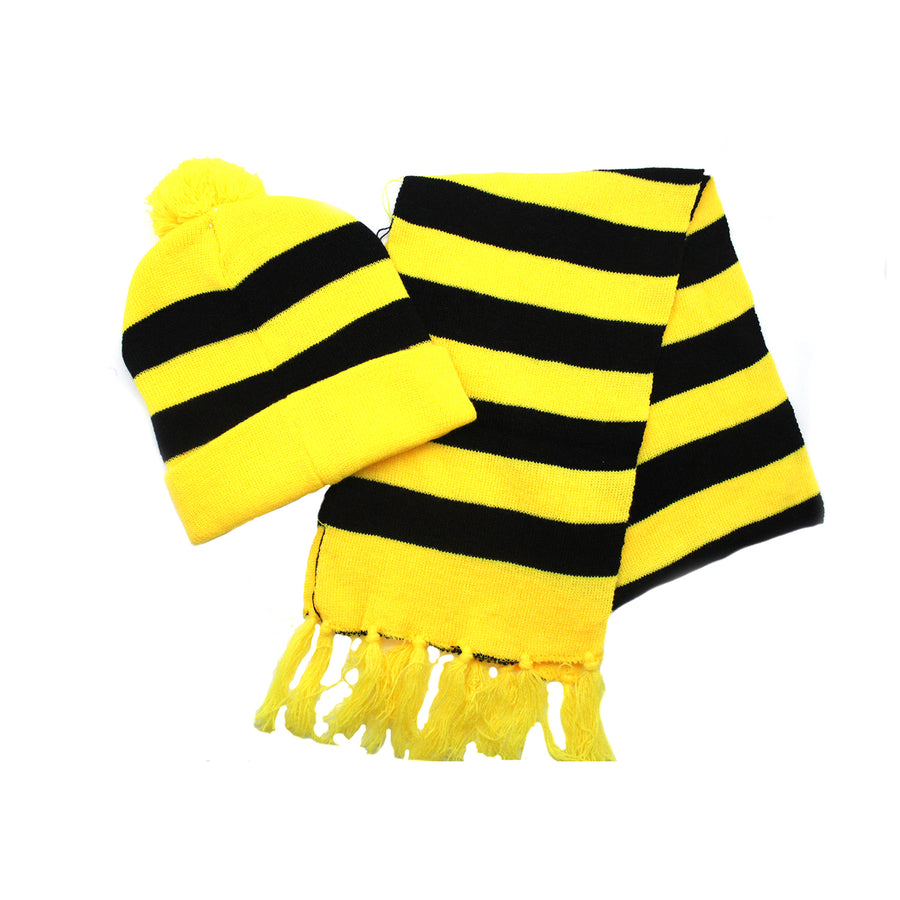 Black and Yellow Scarf & Beanie Set