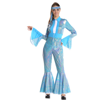 Adult 70s Disco Lady Jumpsuit (Blue)