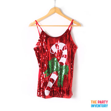 Adult Christmas Sequin Singlet (Candy Cane)