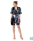 Ladies Black Peacock Satin Robe & Nightie Set