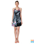 Ladies Black Peacock Satin Robe & Nightie Set