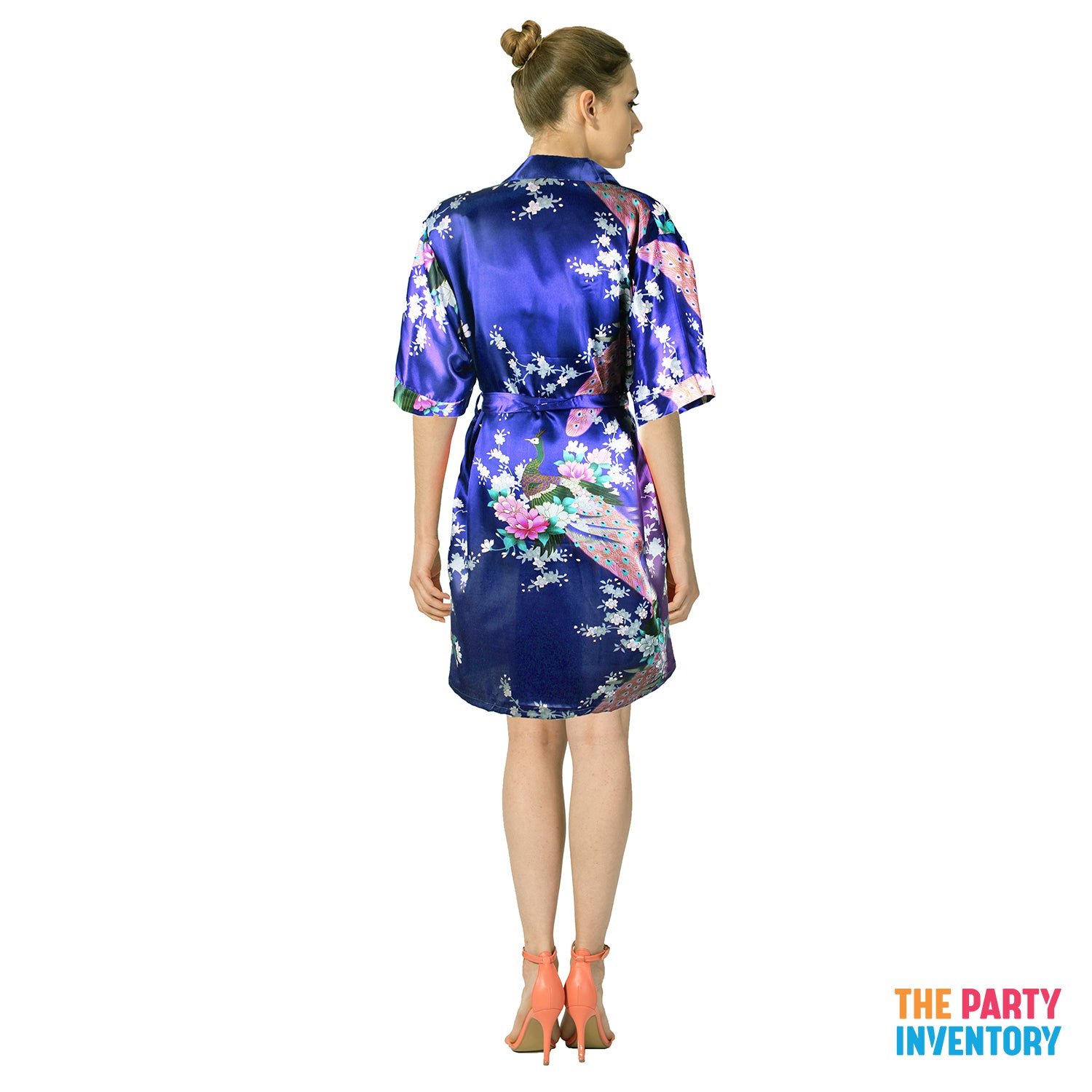 Ladies Blue Peacock Satin Robe &amp; Nightie Set