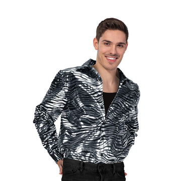 Adult Deluxe 70s Tiger Print Shirt (Silver)