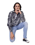 Adult Deluxe 70s Tiger Print Shirt (Silver)