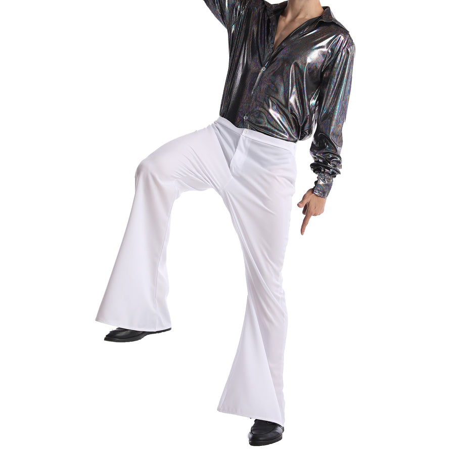 Adult 70s Disco Flare Pants (White)