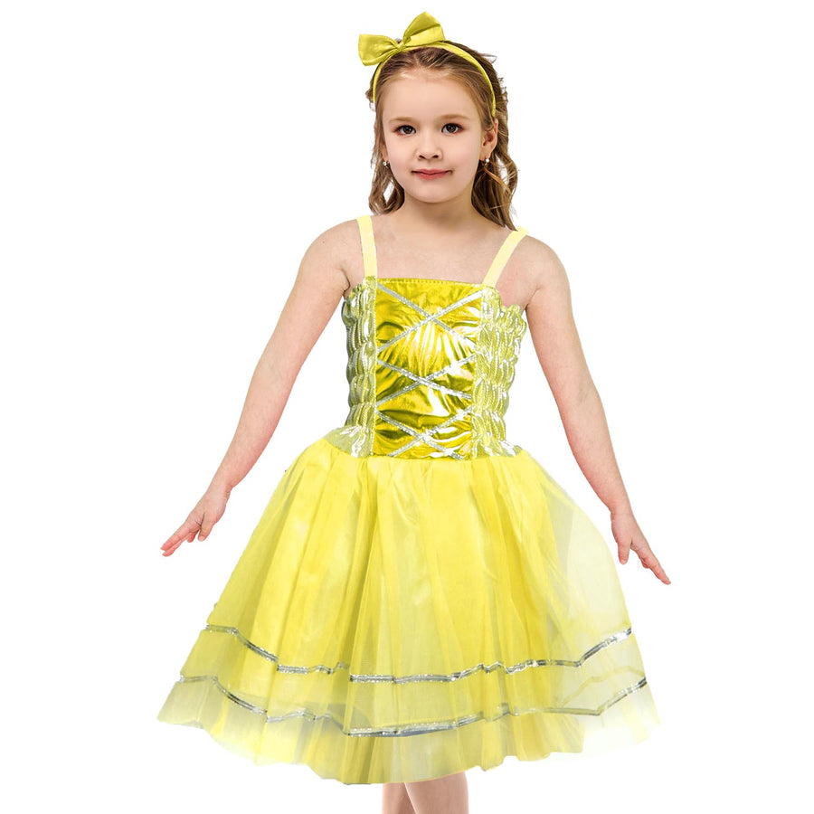 Children's Metallic Princess Dress (Yellow)