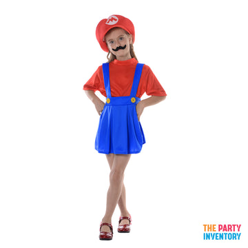 Children's Red Mario Plumber Girl Costume