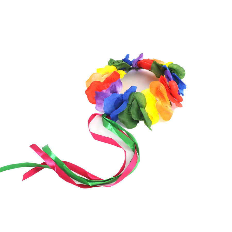 Rainbow Flower Crown Headband with Ribbon