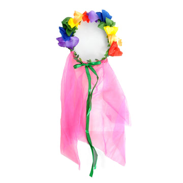 Rainbow Flower Crown Headband with Veil