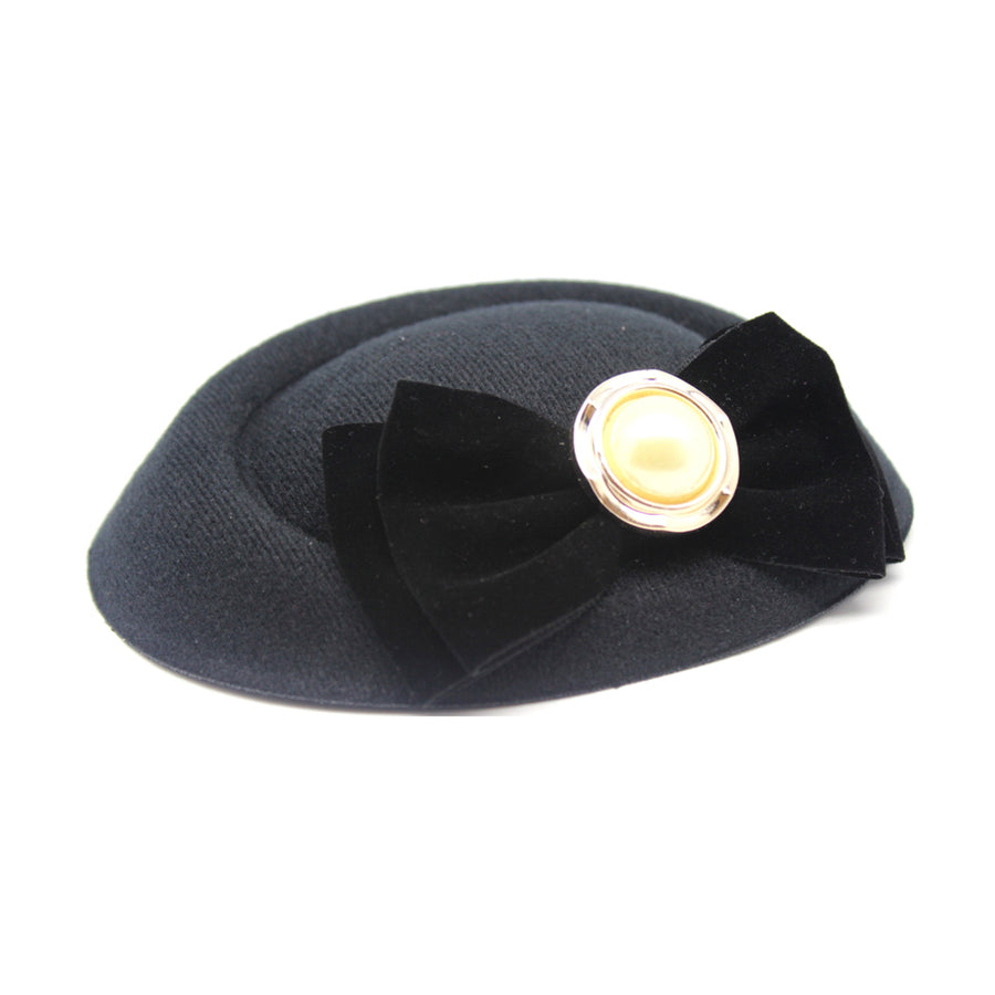 Black Mini Hair Hat with Pearl Bow