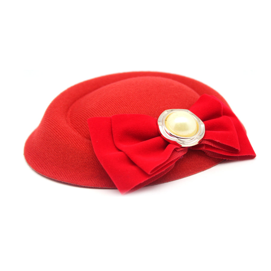 Red Mini Hair Hat with Pearl Bow
