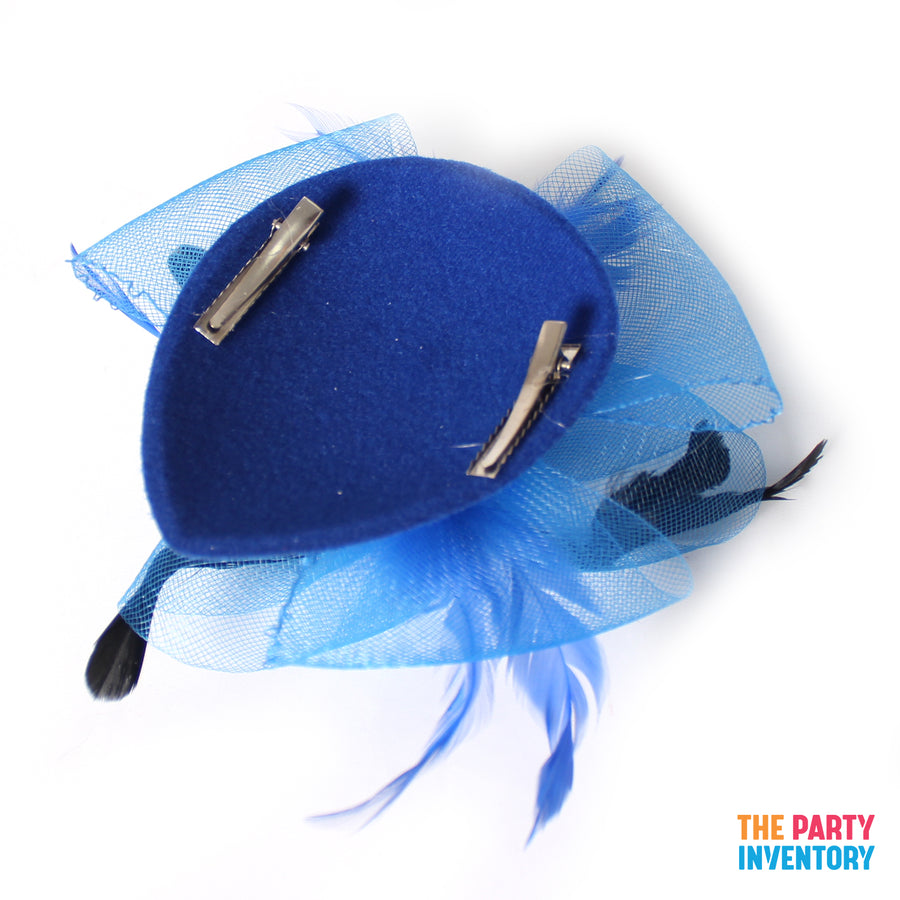 Blue Fascinator Hair Clip with Feathers