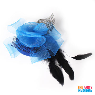 Blue Fascinator Hair Clip with Netting