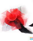 Red Fascinator Hair Clip with Netting