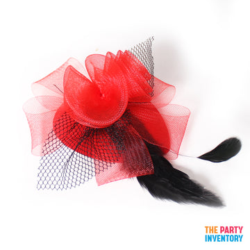 Red Fascinator Hair Clip with Netting