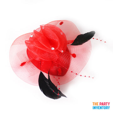 Red Fascinator Hair Clip with Gems