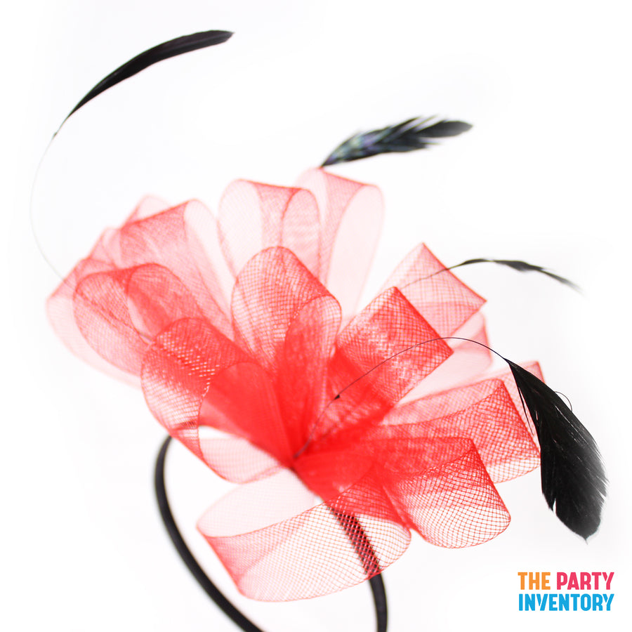Red Fascinator Headband with Feathers