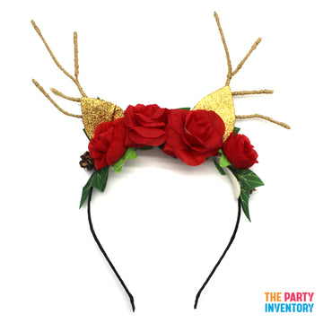 Christmas Reindeer & Roses Headband