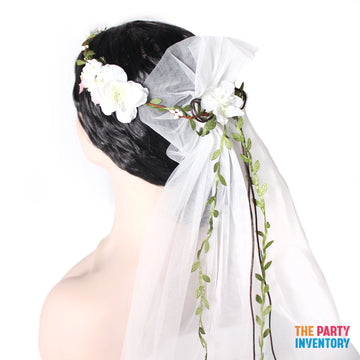Deluxe White Flower Crown with Veil