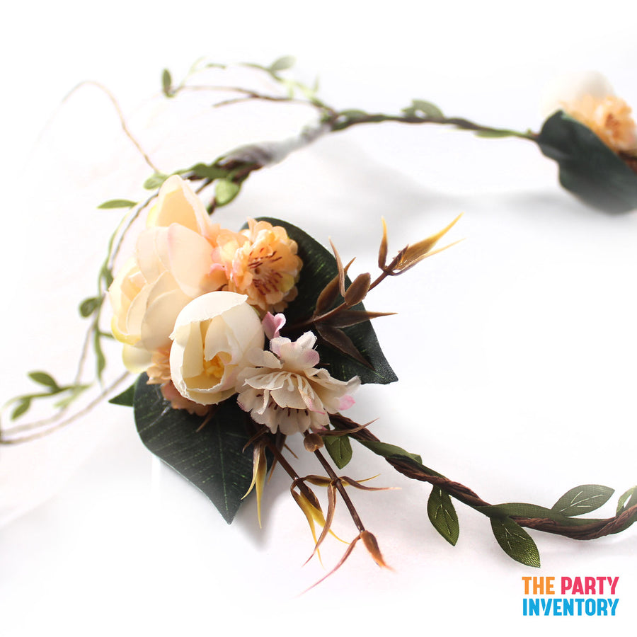 Deluxe Peach Flower Crown with Veil