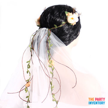 Deluxe Peach Flower Crown with Veil