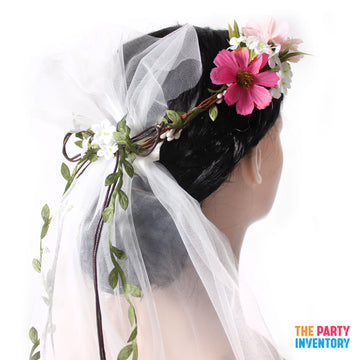 Deluxe Pink Flower Crown with Veil