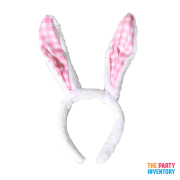 Pink Checked Bunny Ears Headband