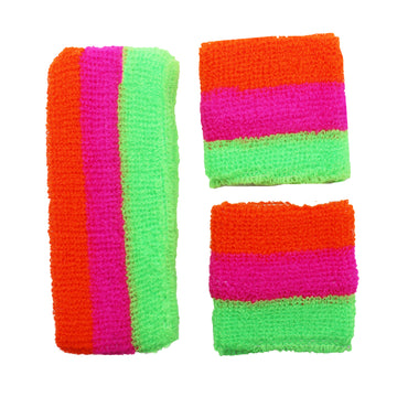 Sweatband & Wristband Set (Fluro Orange, Pink Green)