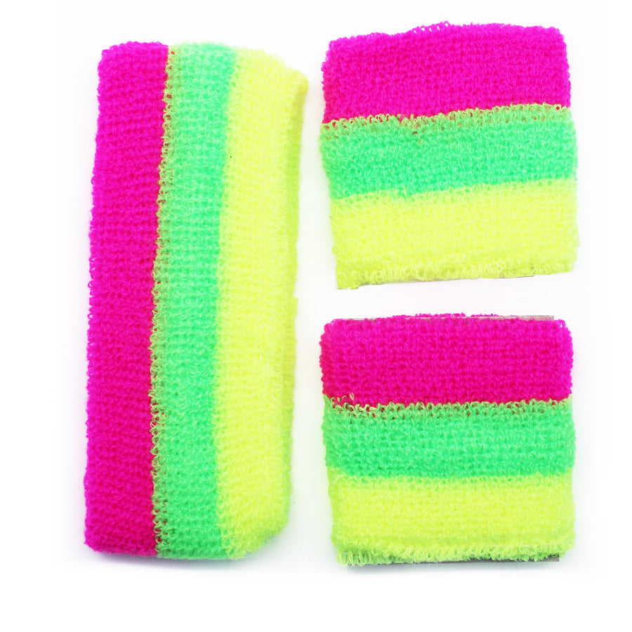 Sweatband & Wristband Set (Fluro Yellow, Green, Pink)