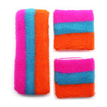 Sweatband & Wristband Set (Fluro Orange, Blue, Pink)