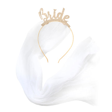 Glitter Bride Headband with Veil (Gold)