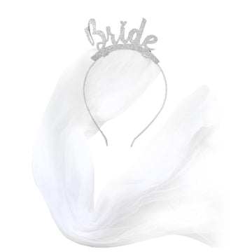 Glitter Bride Headband with Veil (Silver)