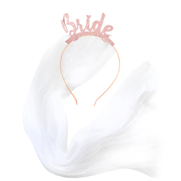 Glitter Bride Headband with Veil (Rose Gold)