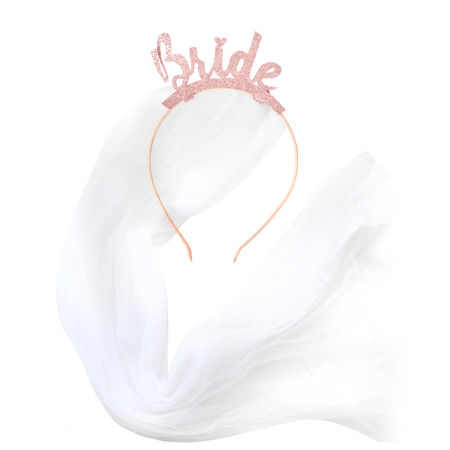 Glitter Bride Headband with Veil (Rose Gold)