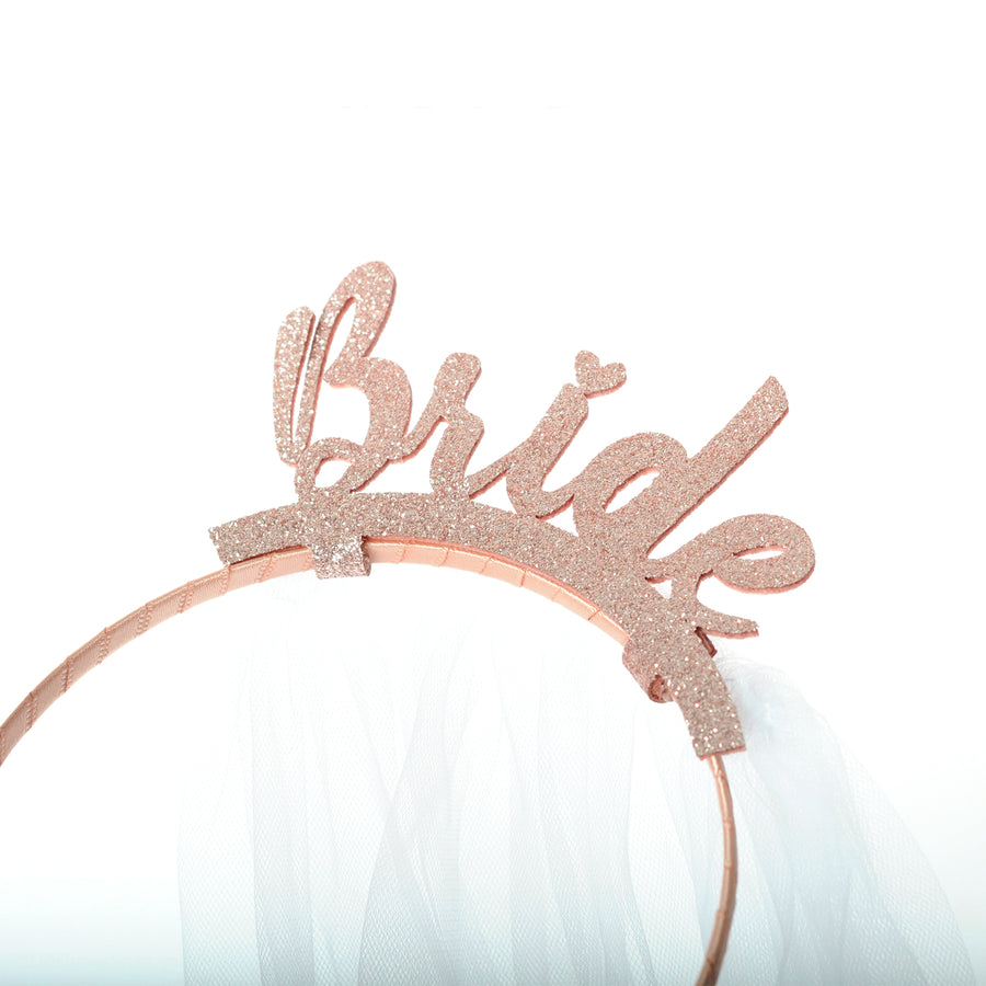 Glitter Bride Headband with Veil (Rose Gold)