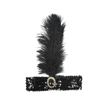 Black Sequin Flapper Headpiece (Wide Band)