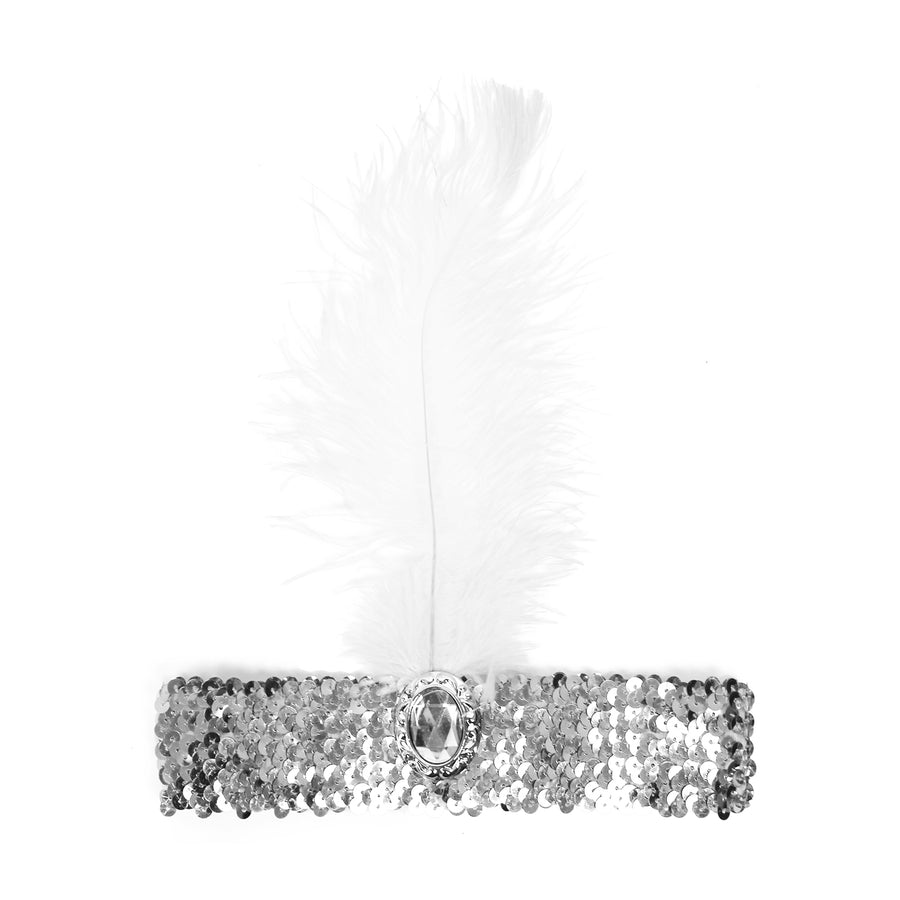 Silver Sequin Flapper Headpiece (Wide Band)