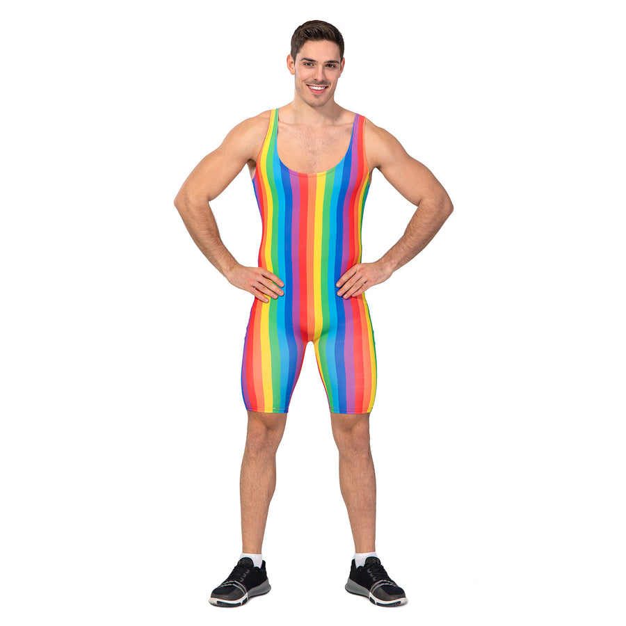 Adult Mens Rainbow Stripe Unitard (Short)