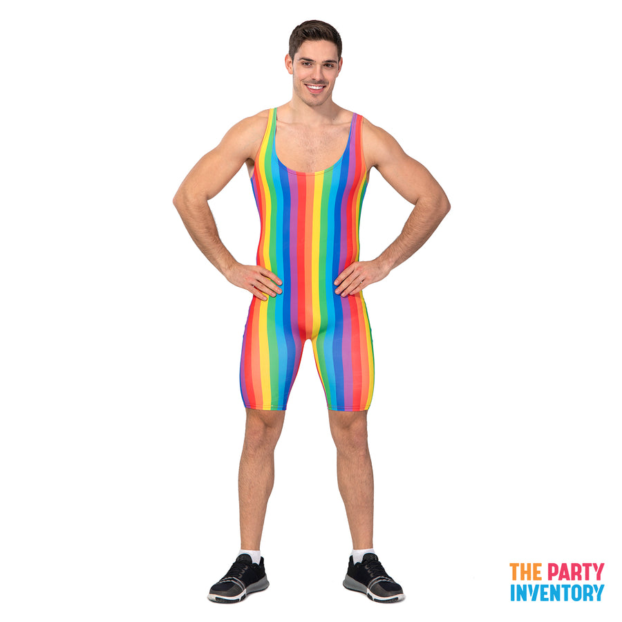 Adult Mens Rainbow Stripe Unitard (Short)