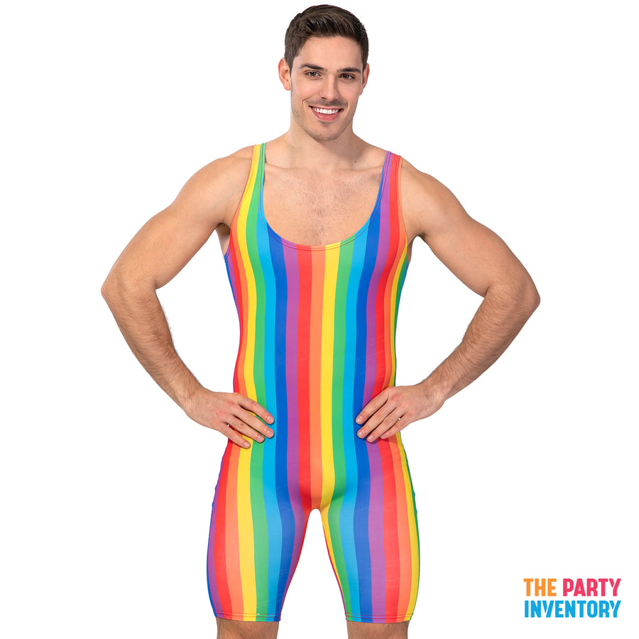 Adult Mens Rainbow Stripe Unitard (Short)