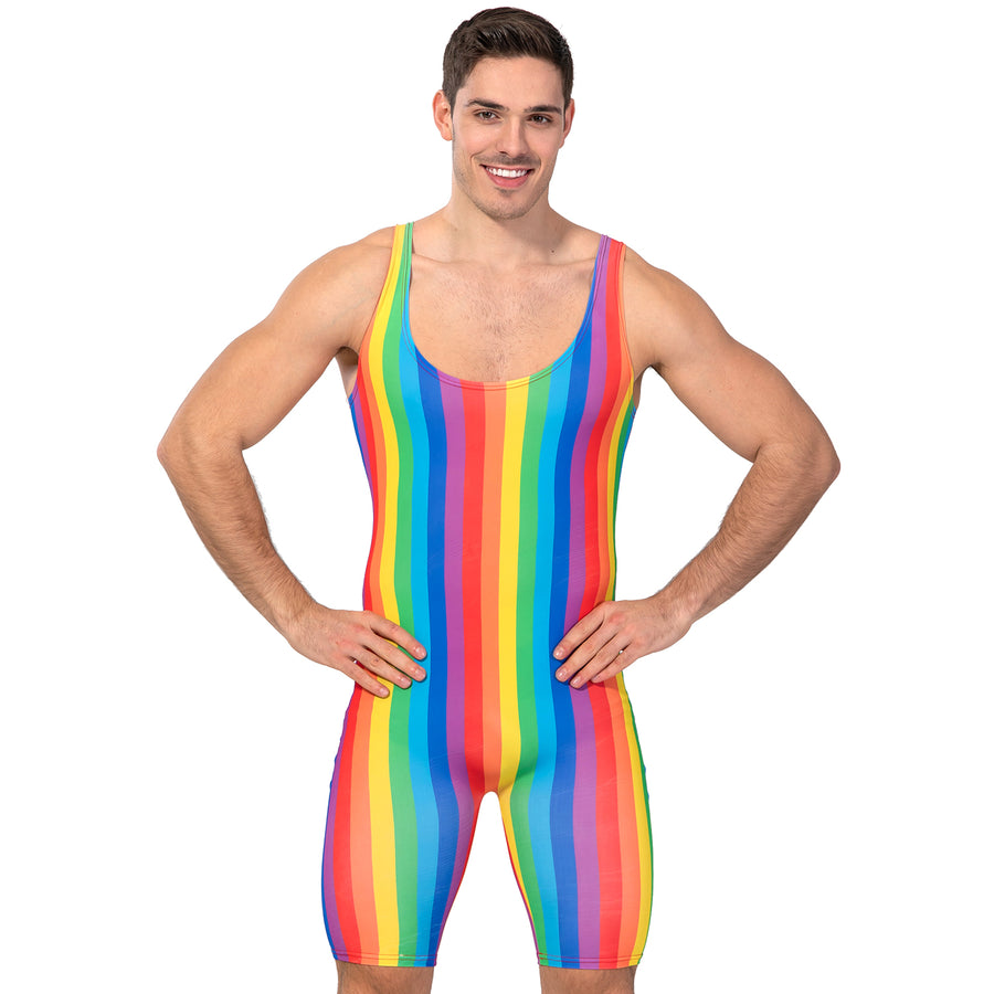 Adult Mens Rainbow Stripe Unitard (Short)