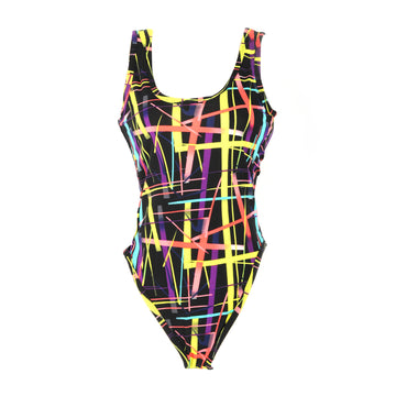 Neon Stripe 80s Pattern Leotard