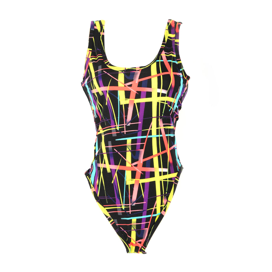 Neon Stripe 80s Pattern Leotard