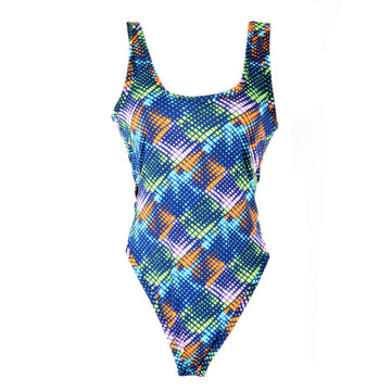 Neon Grid 80s Pattern Leotard