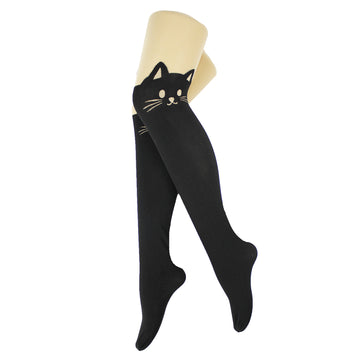 Faux Over Knee Pantyhose (Black Cat)